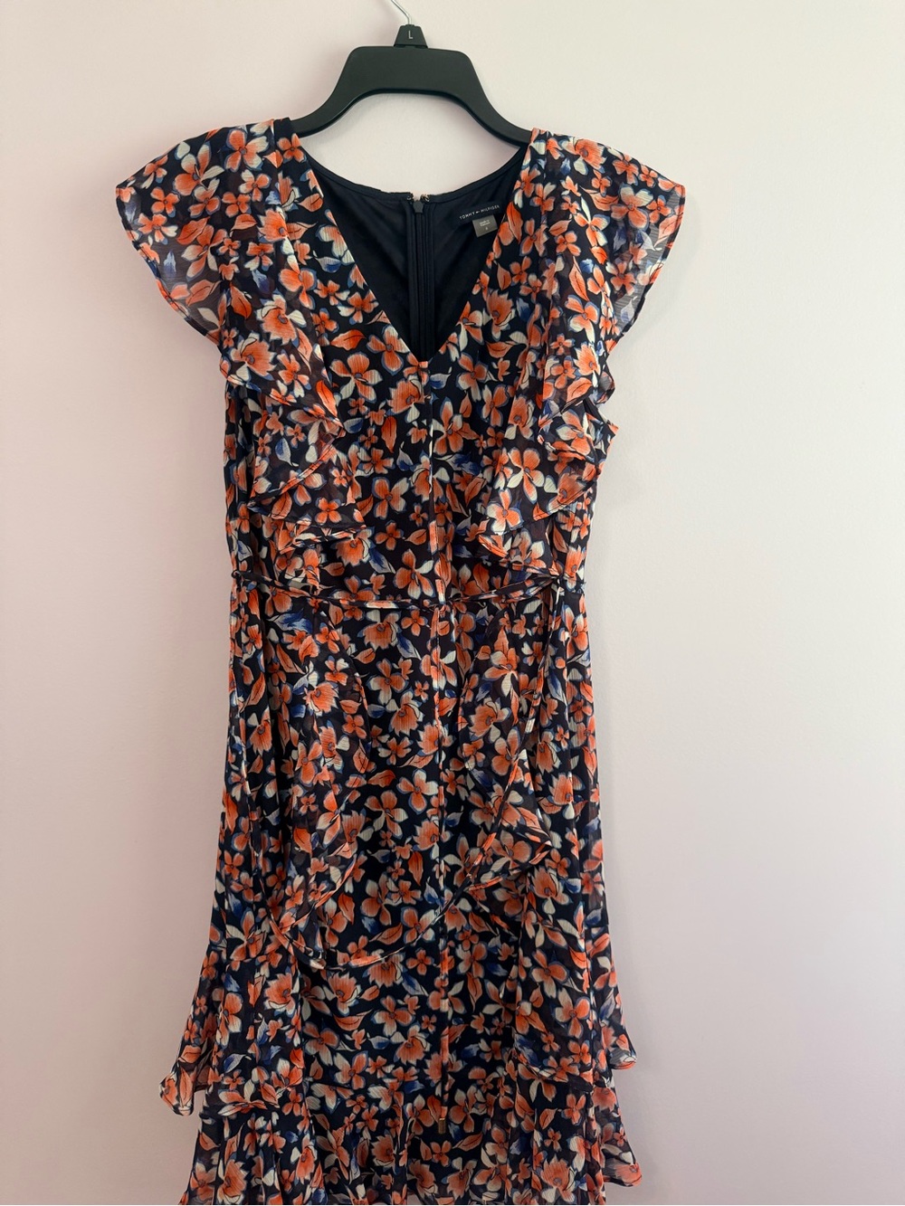 Tommy Hilfiger Navy Floral Ruffle Midi Dress